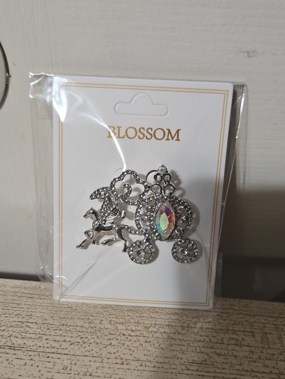 Silver-Tone Iridescent Carriage Brooch And Bag Charm